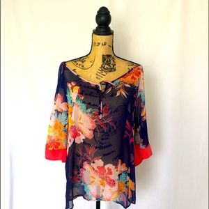 Sheer Front Tie Shirt